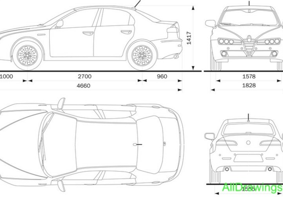 Alfa Romeo 159 Sedan (2007) (Альфа Ромео 159 Седан (2007)) - чертежи (рисунки) автомобиля